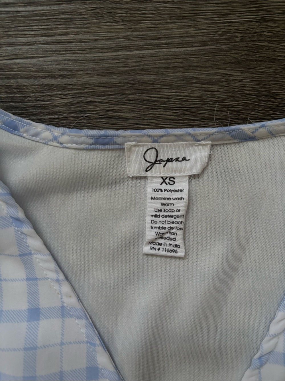 Light Blue Plaid Button-Front Crop Blouse with Tie Sleeves - Picture 3 of 3